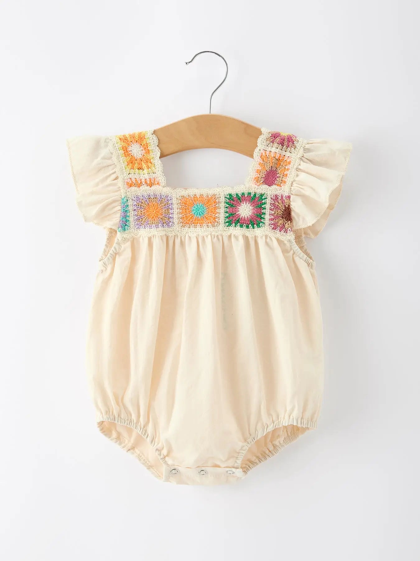 Summer Crochet Square Baby Ruffle Romper