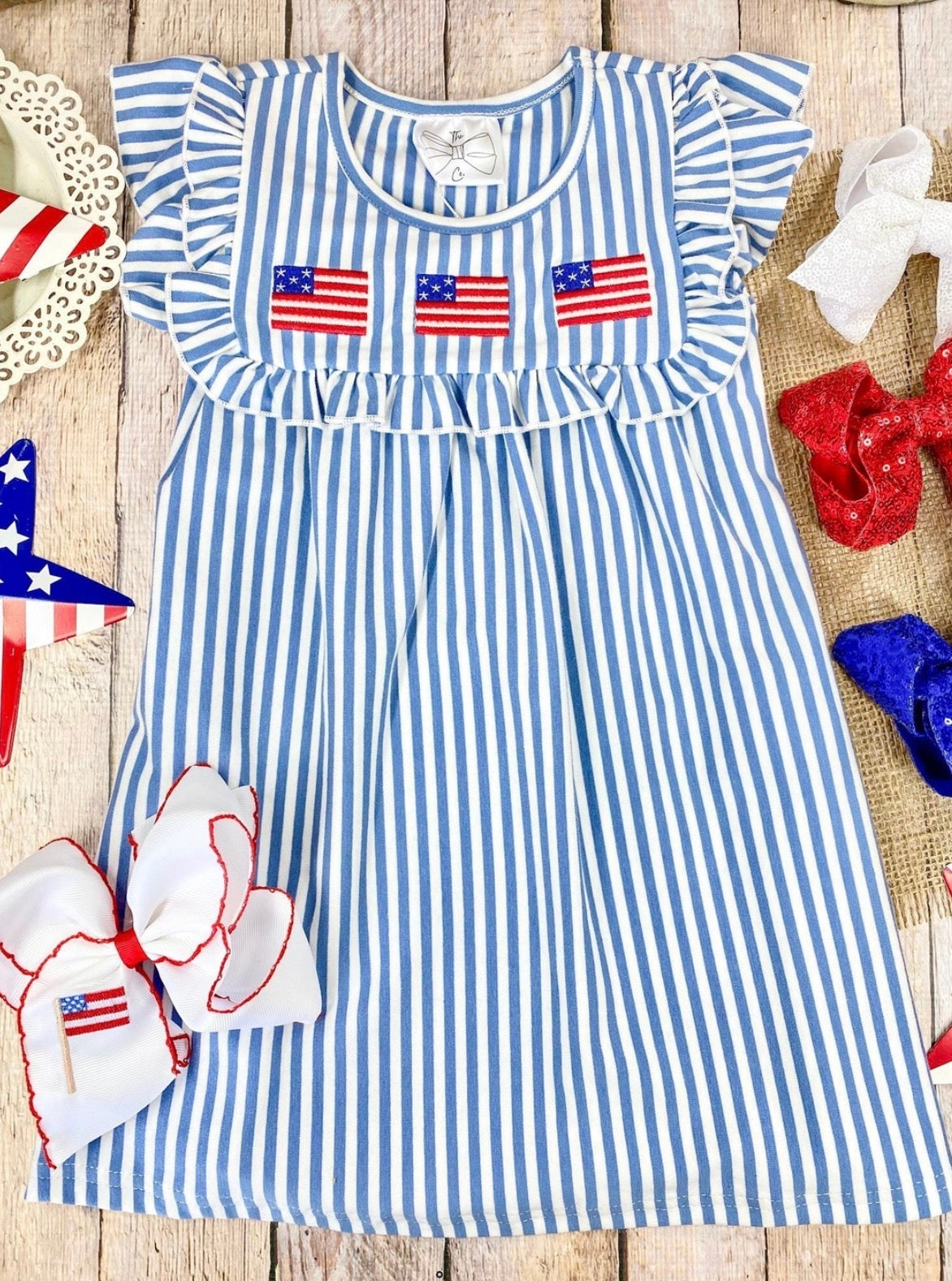 Blue Stripe American Flag Twirl Dress