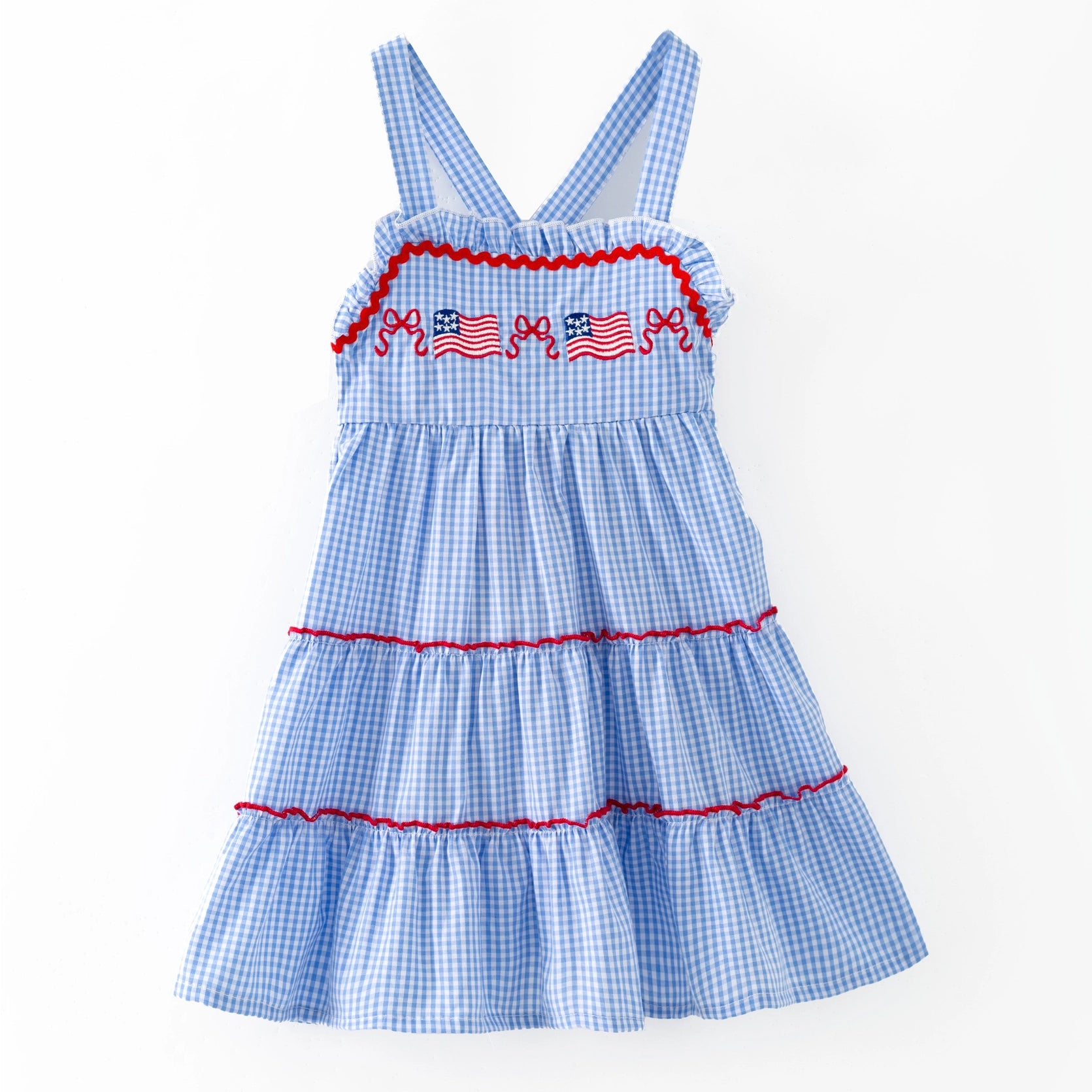 Blue Gingham American Flag Tiered Dress